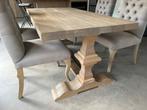 Eiken houten klooster tafel 180x95 met 4 luxe stoelen, Ophalen, Gebruikt