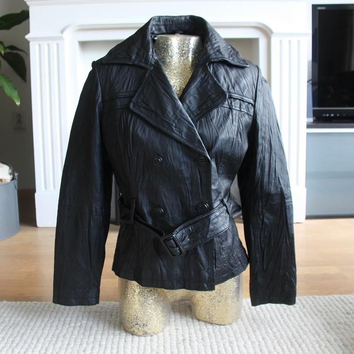 Zeer Mooie Leren Dames Jas (Maat 44) € 70,-, Kleding | Dames, Jassen | Winter, Zo goed als nieuw, Maat 42/44 (L), Zwart, Ophalen of Verzenden