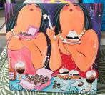 Schilderij 2 dikke dames eten taartjes *** moet weg ***, Antiek en Kunst, Kunst | Schilderijen | Modern, Ophalen of Verzenden