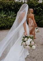 Lange bruidssluier met kralen, Verzenden, Nieuw, Wit, Trouwjurk