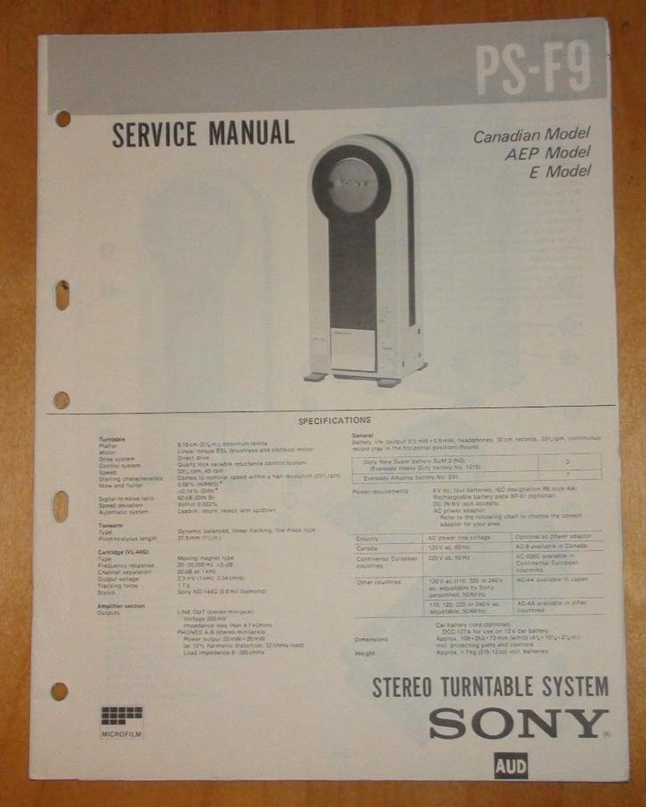 Sony,  ps-f9 originele service manual, Boeken, Catalogussen en Folders, Zo goed als nieuw, Folder, Ophalen of Verzenden