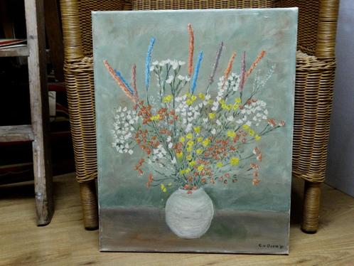 Prachtig olieverf schilderij bloemen in vaas vintage, Antiek en Kunst, Kunst | Schilderijen | Klassiek, Ophalen of Verzenden