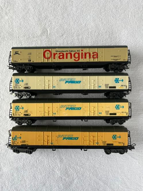 4x Lima 4-as lange koelwagen Interfrigo en Orangina, Hobby en Vrije tijd, Modeltreinen | H0, Gebruikt, Wagon, Gelijkstroom, Lima
