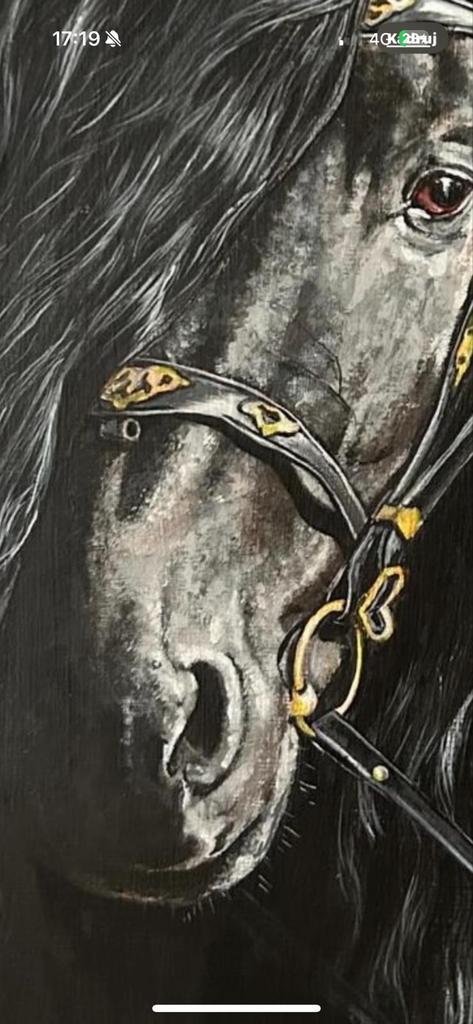 Fries Paard Handgeschilderd Kunstwerk, Antiek en Kunst, Kunst | Schilderijen | Klassiek, Ophalen of Verzenden