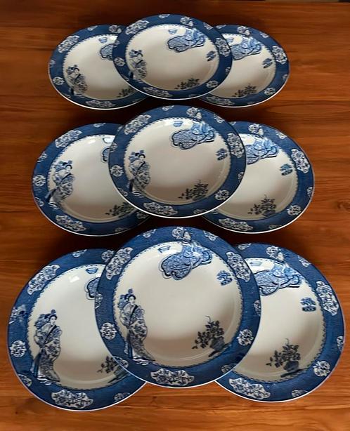 9 antieke Wood & Sons Tsing diepe borden, Antiek en Kunst, Antiek | Servies los, Ophalen of Verzenden