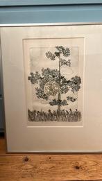 Vintage 1970’s ets Willemien Holterman boom met vogels, Antiek en Kunst, Ophalen of Verzenden