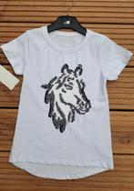 T-Shirt pailletten paard - wit mt 134/140., Kinderen en Baby's, Kinderkleding | Maat 140, Nieuw, Meisje, Ophalen of Verzenden