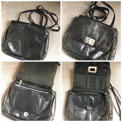 Zwart leren vintage tasje jaren 80, Sieraden, Tassen en Uiterlijk, Tassen | Damestassen, Zo goed als nieuw, Schoudertasje, Zwart