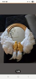 Decoratieve spiegel met veren en gouden vogels, Rond, Nieuw, Ophalen of Verzenden, Minder dan 100 cm