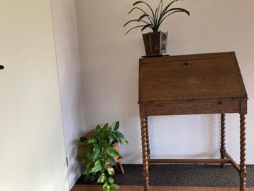 antiek eiken buro 2 lades gedraaide poten/bobbin stijl beschikbaar voor biedingen