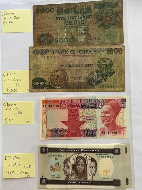 Bankbiljetten Ghana en Eritrea - 25% korting, Postzegels en Munten, Bankbiljetten | Afrika, Overige landen, Ophalen of Verzenden