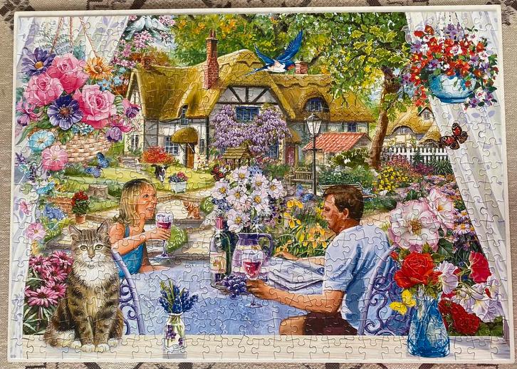 500 XL puzzel HOP - Enjoying the Garden - compleet, Hobby en Vrije tijd, Denksport en Puzzels, Gebruikt, Legpuzzel, 500 t/m 1500 stukjes