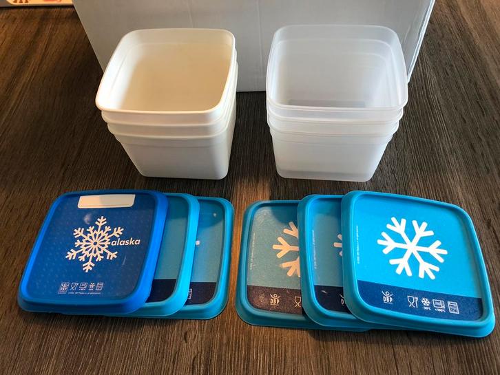 4 diepvriesbakjes, Huis en Inrichting, Keuken | Tupperware, Gebruikt, Bak of Kom, Wit, Ophalen of Verzenden