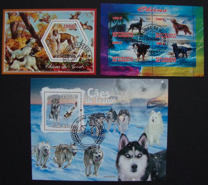 - 662 - 3 Blokken met Honden., Postzegels en Munten, Postzegels | Thematische zegels, Gestempeld, Dier of Natuur, Verzenden