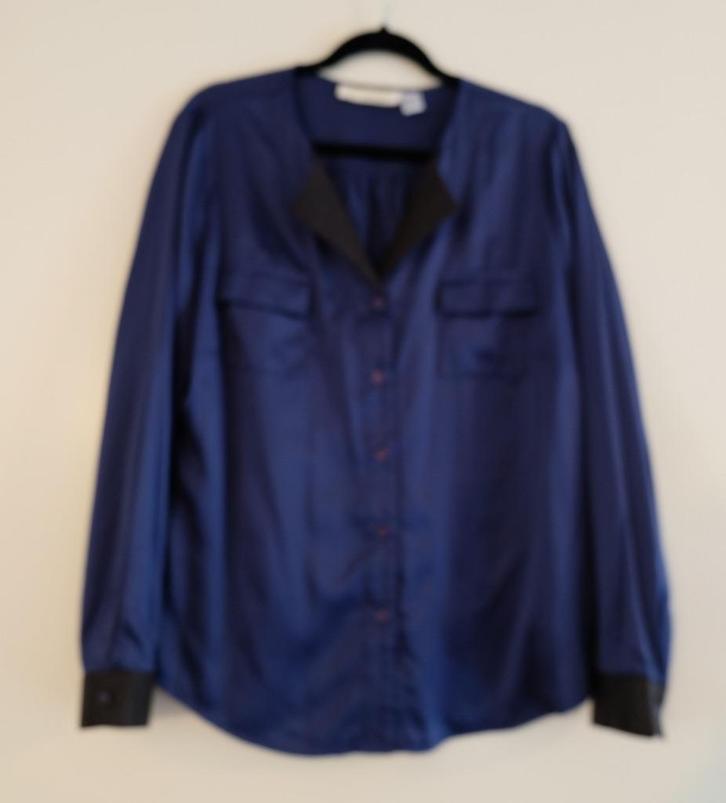 Mooie Alessa blouse navy blauw zijde-look zwart PU-leer 44, Kleding | Dames, Blouses en Tunieken, Nieuw, Maat 42/44 (L), Blauw