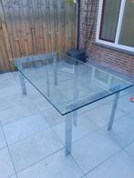 eetkamertafel glazen design tafel met chromen onderstel, Ophalen, Modern design, Gebruikt, 50 tot 100 cm