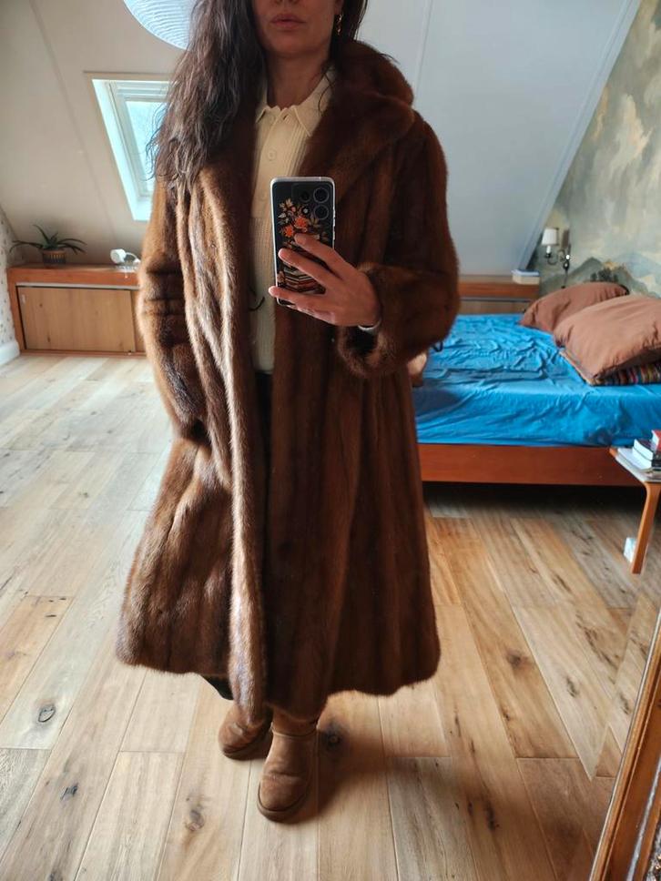 Vintage lange nerts bontjas uniek label Martingo Bont Sneek, Kleding | Dames, Jassen | Winter, Zo goed als nieuw, Maat 38/40 (M)