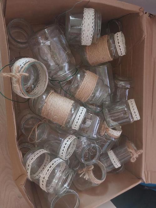 Doos vol diverse glazen potjes en wat lampjes, Hobby en Vrije tijd, Feestartikelen, Zo goed als nieuw, Versiering, Ophalen
