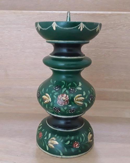 Hindelooper kandelaar, hout, 18cm, Antiek en Kunst, Antiek | Kandelaars, Overige materialen, Ophalen of Verzenden