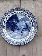 2 grote Delfts blauwe borden met spreuken erop., Ophalen