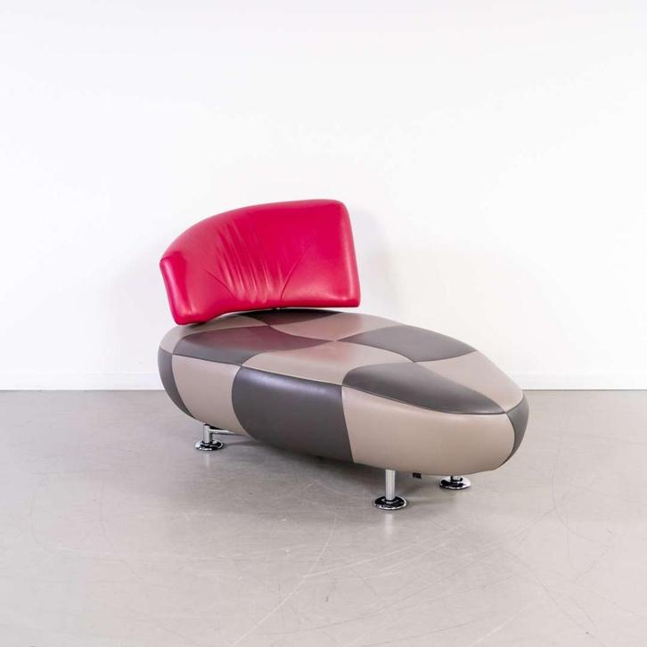 1x Leolux Kikko Chaise Lounge Antraciet/Grijs/Roze - Leer, Huis en Inrichting, Banken | Sofa's en Chaises Longues, Zo goed als nieuw