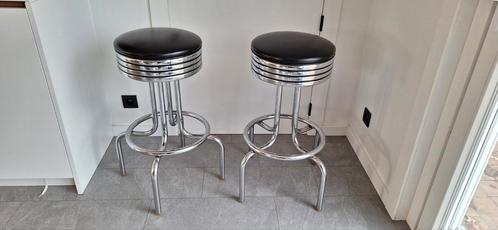 Twee barkrukken vintage Bel Air - zwart - jaren '50 - '60, Huis en Inrichting, Barkrukken, Gebruikt, 60 tot 90 cm, Leer, 2 krukken