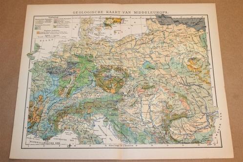 Antieke geologische kaart van Europa - circa 1900, Boeken, Atlassen en Landkaarten, Zo goed als nieuw, Landkaart, Nederland, 1800 tot 2000