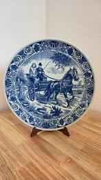 Ovale Wandplaat - Delfts Blauw Koets Tafereel, Ophalen of Verzenden
