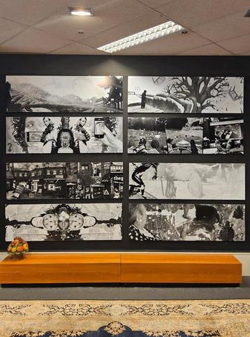 Unieke grote zwart witte kunstwerken / foto collages (160x50 beschikbaar voor biedingen