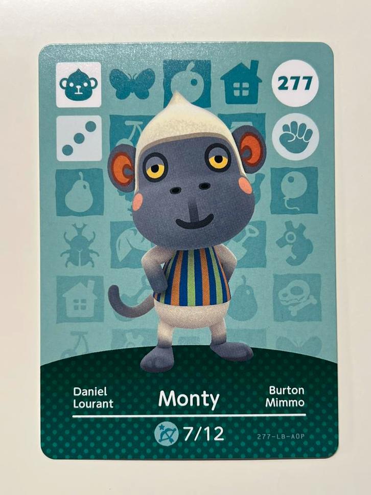 Nintendo Animal Crossing Cards - Series 3 - card 277 Monty, Spelcomputers en Games, Games | Nintendo Switch, Zo goed als nieuw