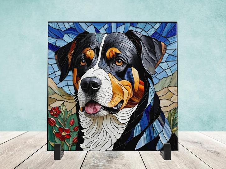 Appenzeller Sennenhond Glas in Lood tegel incl houder, Huis en Inrichting, Woonaccessoires | Overige, Nieuw, Ophalen of Verzenden