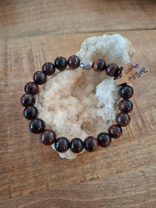 Natuurkralen armband met Tijgeroog Rood 10mm, Sieraden, Tassen en Uiterlijk, Armbanden, Nieuw, Overige materialen, Rood, Met bedels of kralen