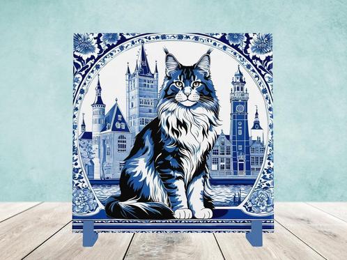 Maine Coon Delfts Blauwe tegel incl houder, Huis en Inrichting, Woonaccessoires | Overige, Nieuw, Ophalen of Verzenden
