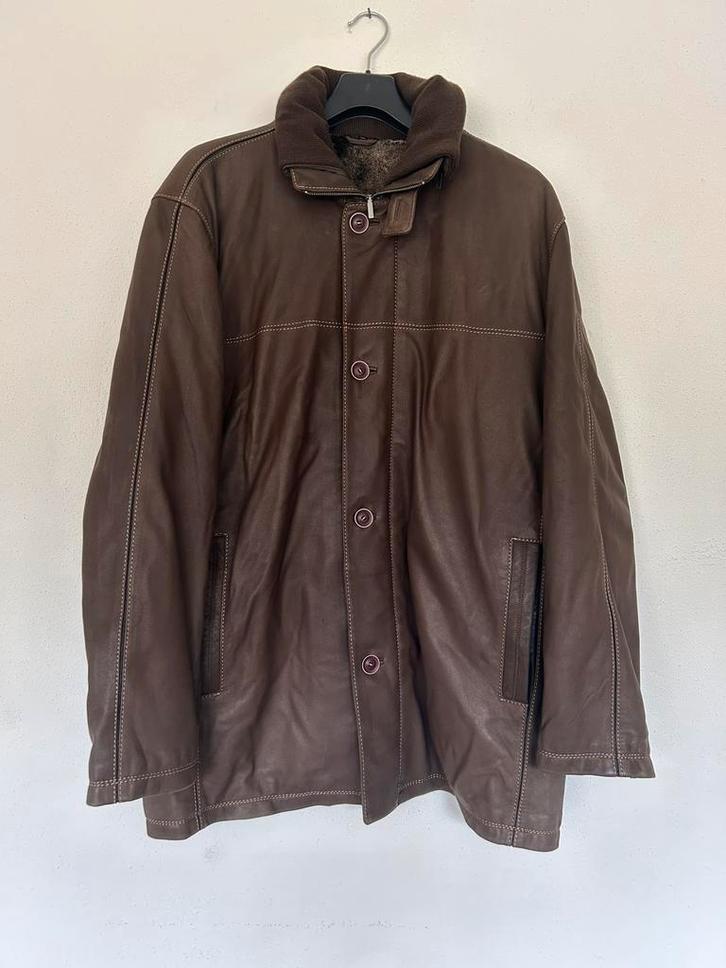 Winterjas van leer, Kleding | Heren, Jassen | Winter, Zo goed als nieuw, Maat 52/54 (L), Bruin, Ophalen of Verzenden