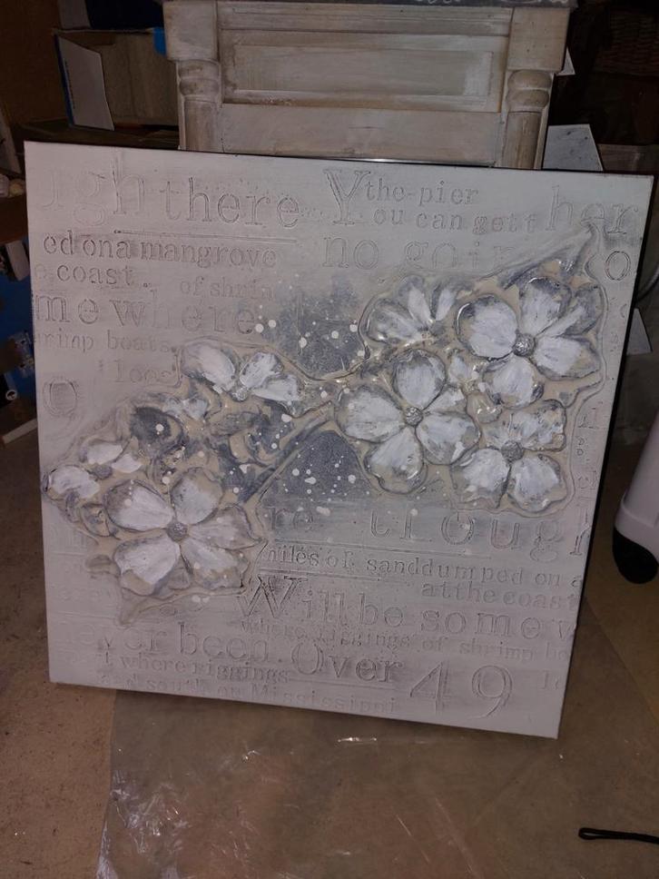 Zilver Grijs Canvas Schilderij met Reliëf, Antiek en Kunst, Kunst | Schilderijen | Klassiek, Ophalen