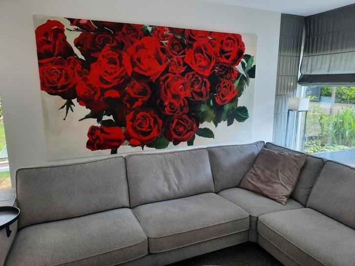 Groot schilderij rozen olieverf 150 x 280 cm, Antiek en Kunst, Kunst | Schilderijen | Modern, Ophalen