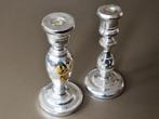 Twee antieke armelui zilverkl. kandelaren, kaarshouders, Antiek en Kunst, Ophalen of Verzenden, Glas