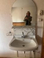 Wastafel met marmeren plaat en spiegel, Huis en Inrichting, Gebruikt, Wit, Overige typen, Graniet of Steen