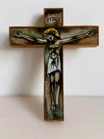 Vintage Kruisbeeld Gebrandschilderd Opaline 22,5 cm, Ophalen, Gebruikt, Beeld(je)