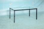 Minimalist eettafel glas en metaal, Midmod 80s dining table, Huis en Inrichting, Tafels | Eettafels, Gebruikt, Vijf personen of meer