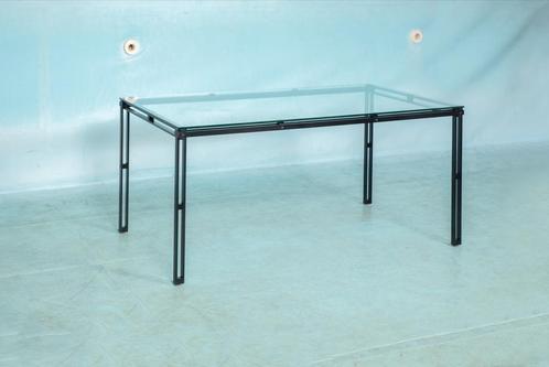 Minimalist eettafel glas en metaal, Midmod 80s dining table, Huis en Inrichting, Tafels | Eettafels, Gebruikt, 50 tot 100 cm, Vijf personen of meer