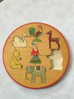 Vintage ronde houten kinderpuzzel Simplex “Kabouter Dieren, Ophalen