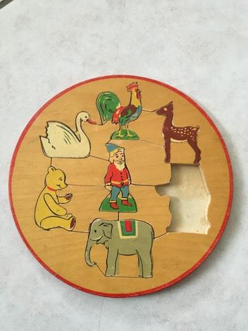 Vintage ronde houten kinderpuzzel Simplex “Kabouter Dieren beschikbaar voor biedingen