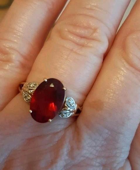 Fraaie gecertificeerde geelgouden ring andesien en diamant, Sieraden, Tassen en Uiterlijk, Ringen, Zo goed als nieuw, Dame, 17 tot 18