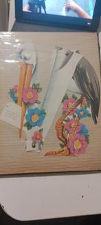 Vintage Geboortebord - reiger & Bloemen, Ophalen of Verzenden, Gebruikt, Geboortebord