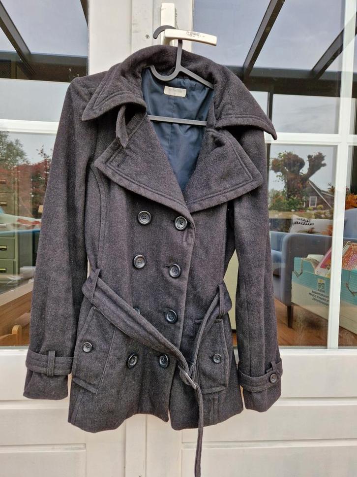 Donkergrijze nette jas wol, Kleding | Dames, Jassen | Winter, Gedragen, Maat 38/40 (M), Grijs, Ophalen of Verzenden