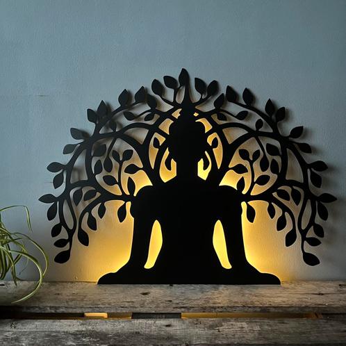 Metalen wanddecoratie Boeddha boom tree of life met LED, Huis en Inrichting, Woonaccessoires | Wanddecoraties, Nieuw, Ophalen of Verzenden