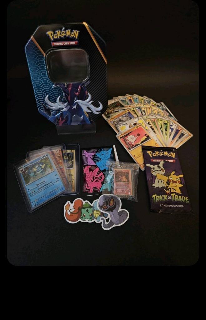 Pokémonpakket met blik, Hobby en Vrije tijd, Verzamelkaartspellen | Pokémon, Zo goed als nieuw, Meerdere kaarten, Foil, Ophalen of Verzenden