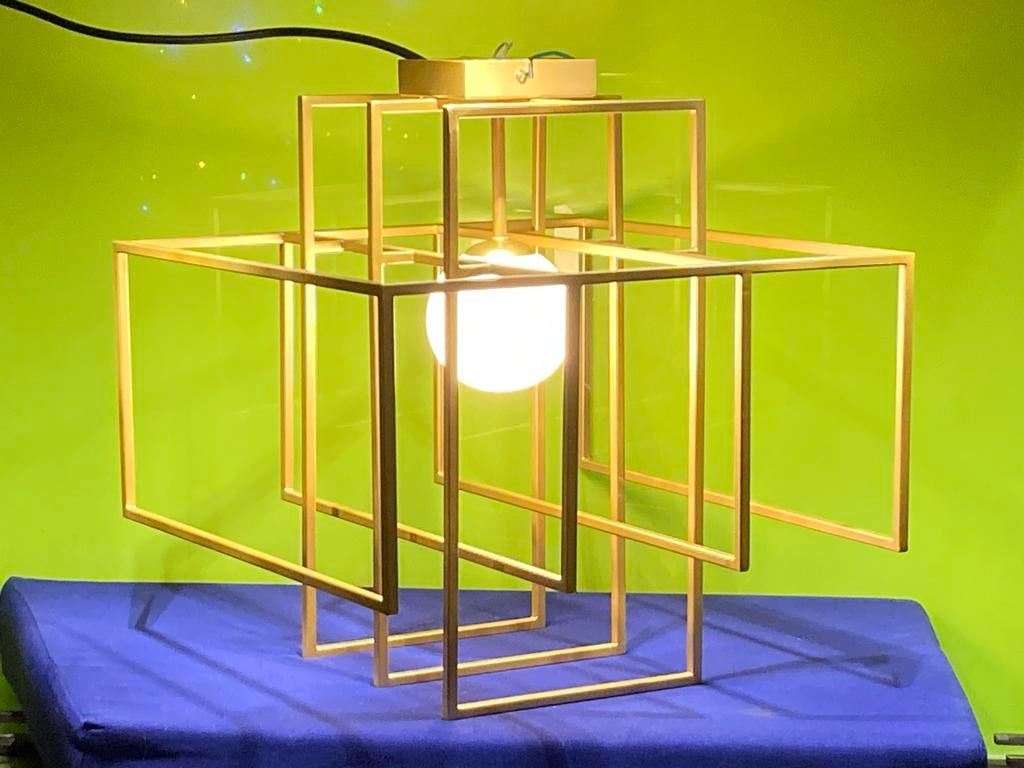 Westwing Design Plafondlamp Goud Kubus 40x40, Huis en Inrichting, Ophalen of Verzenden, Zo goed als nieuw, Metaal, Minder dan 50 cm