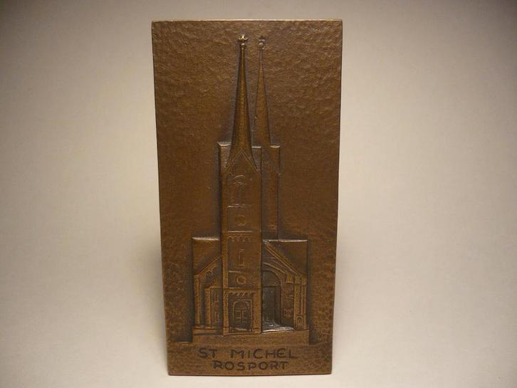St. Michel, een mooie bronzen wand plaquette., Antiek en Kunst, Antiek | Religie, Ophalen of Verzenden